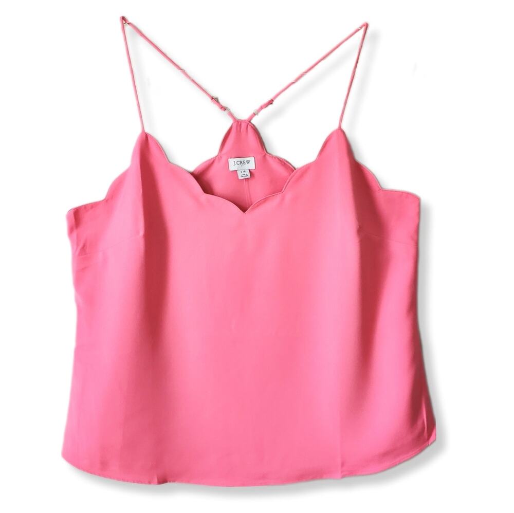 J Crew Pink Scalloped Cami Tank Top XL Preppy Career Modern Dainty Feminine NEW